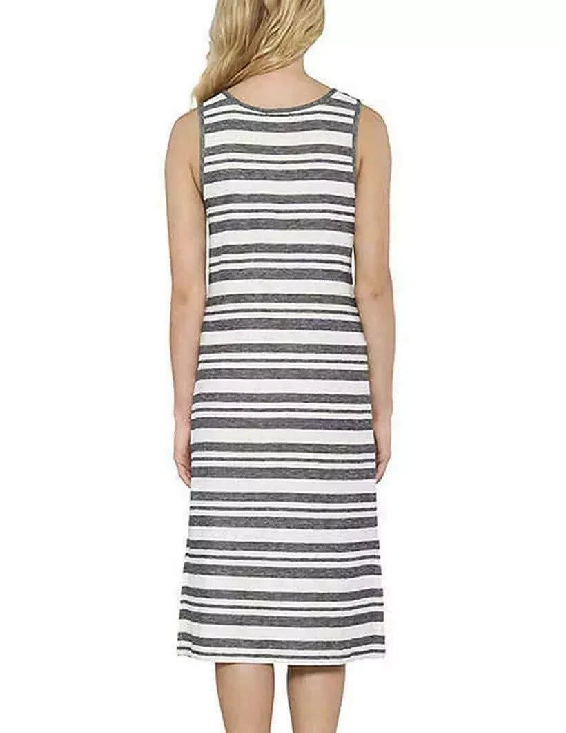 Matty M Ladies' Side-Slit Tank Sleeveless Dress Color Stripe Charcoal Size Large