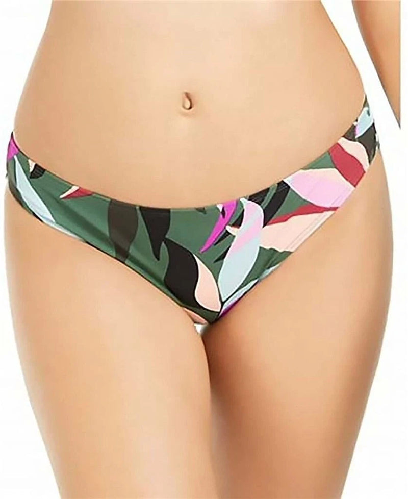 Hula Honey Juniors' Hyper Tropics Printed Hipster Bikini Bottom (Olive Multi, S)-1