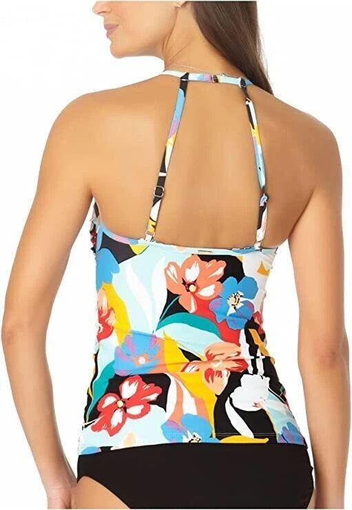 Anne Cole Modern Blooms Mesh Insert Hi-Neck Tankini Multi SM-3