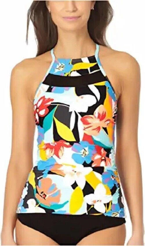Anne Cole Modern Blooms Mesh Insert Hi-Neck Tankini Multi SM-1