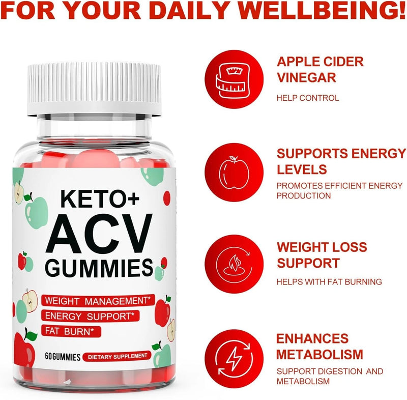 Keto ACV Gummies for Weight Loss, Apple Cider Vinegar 60 Gummies for Women & Men-2
