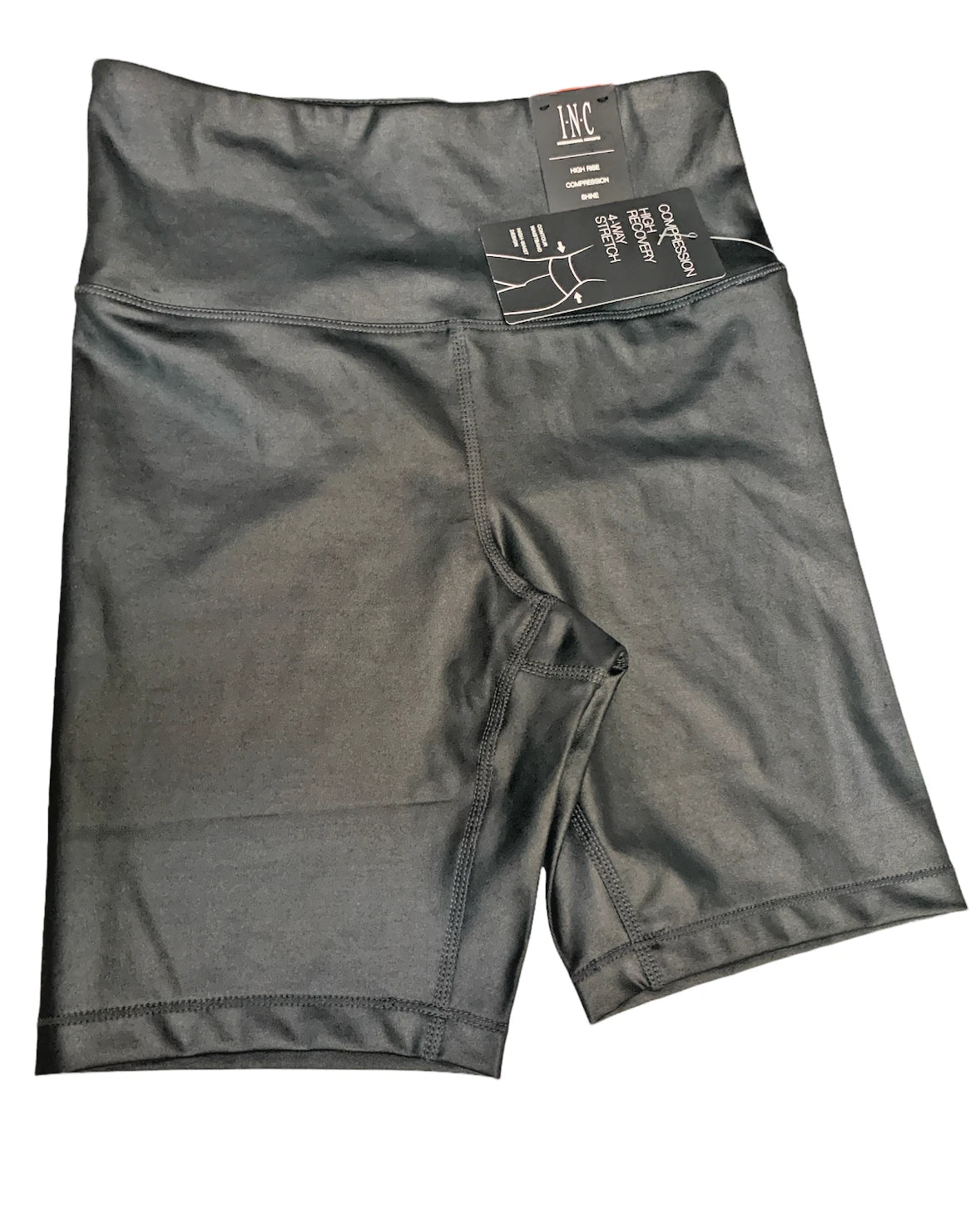 INC International Concepts Womens Shiny Compression Bike Short, SOLID BLACK, XS-1