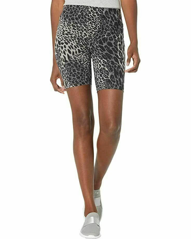 Hue Women's Essentials High Rise Wavy Leopard Bike Shorts, BLACK, XS
