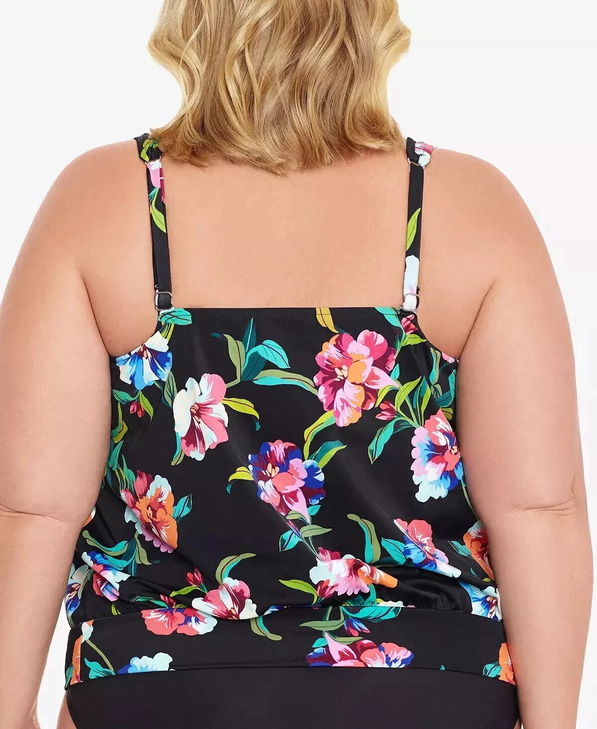 Swim Solutions Shirred Neck Blouson Underwire Tankini Top, MULTI, 18W