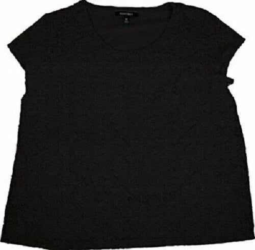Ellen Tracy Women's Lace Detail Overlay Short Sleeve Top, E.BLACK, M
