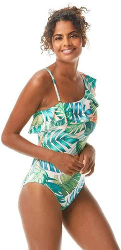 Vince Camuto Lush Tropic Ruffle One Shoulder One-Piece Swimsuit, MULTI, 4-4
