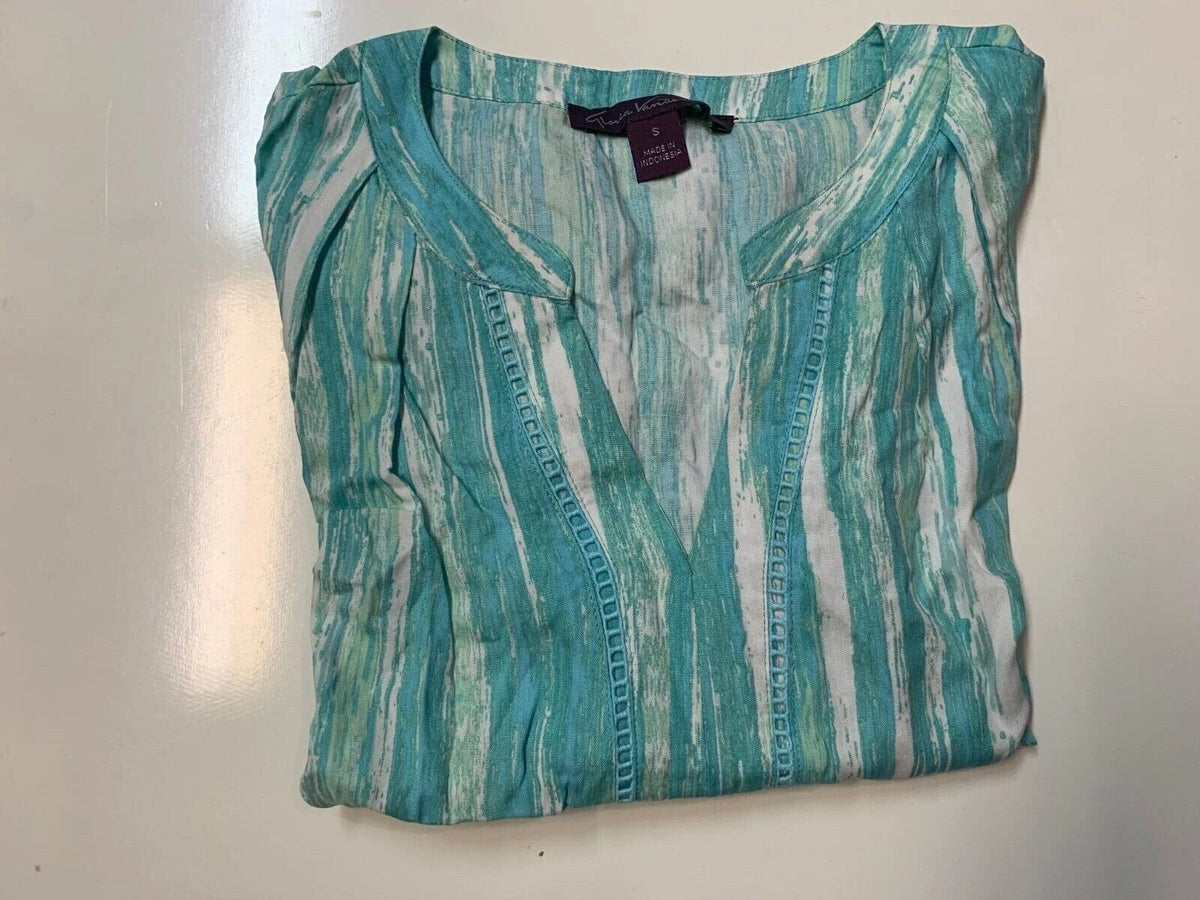 Gloria Vanderbilt Women's Nova Flutter Sleeve Blouse - Paint Flow Aqua Mist - S-1