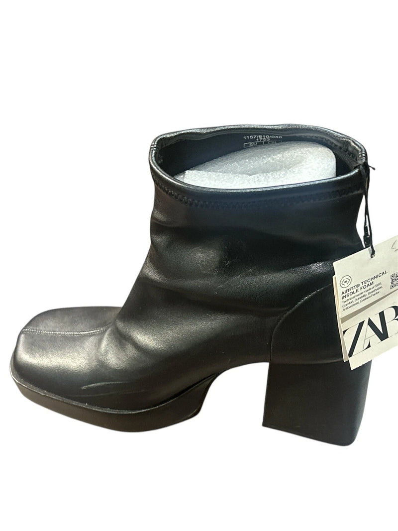 Zara Women's Leather Ankle Boot Black Size 10- 41-3