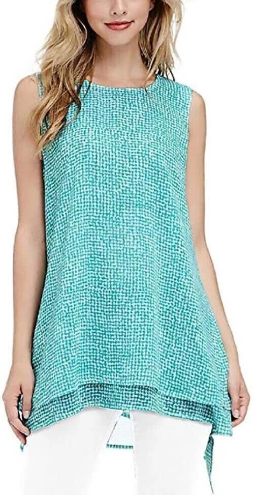 Fever Women Double Layer Sleeveless Blouse, AQUA SPECKLE GRID, S-1