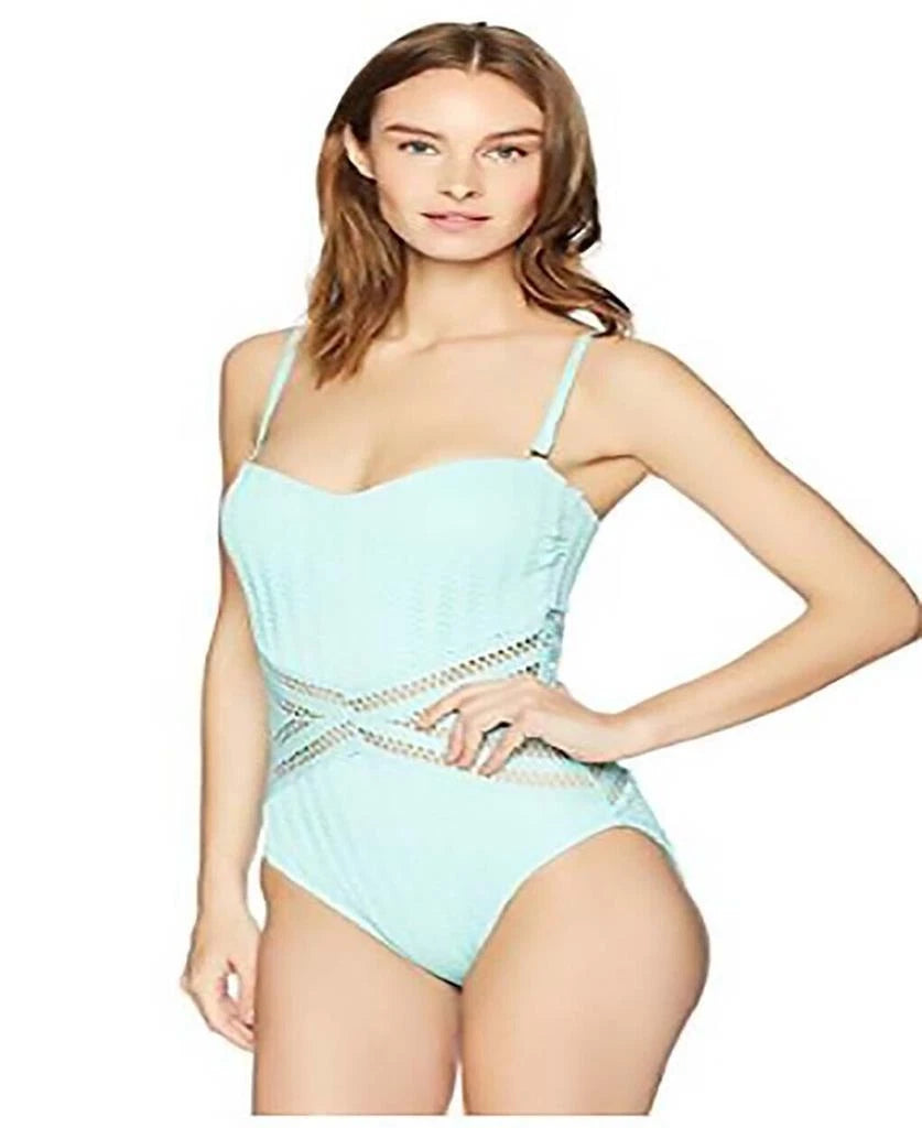 Kenneth Cole New York Women's Bandeau One Piece Swimsuit, AQUA, M-1