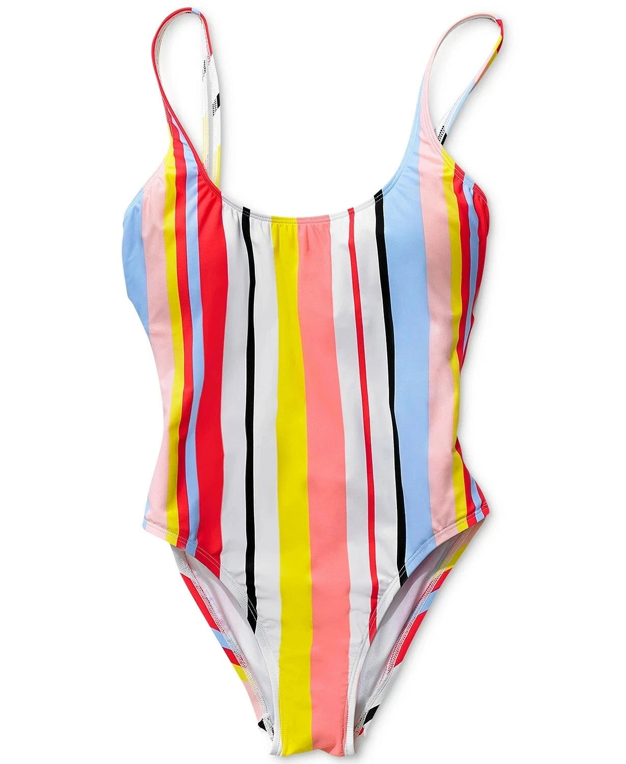 Bar III Womens Bold Stripe Low-Back Cheeky One-Piece Swimsuit, MULTI, M