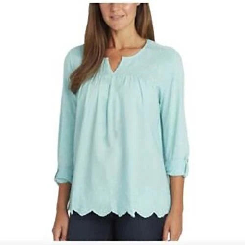 Gloria Vanderbilt Women Daphne Ladies' Woven Blouses, Aqua Blue, Small