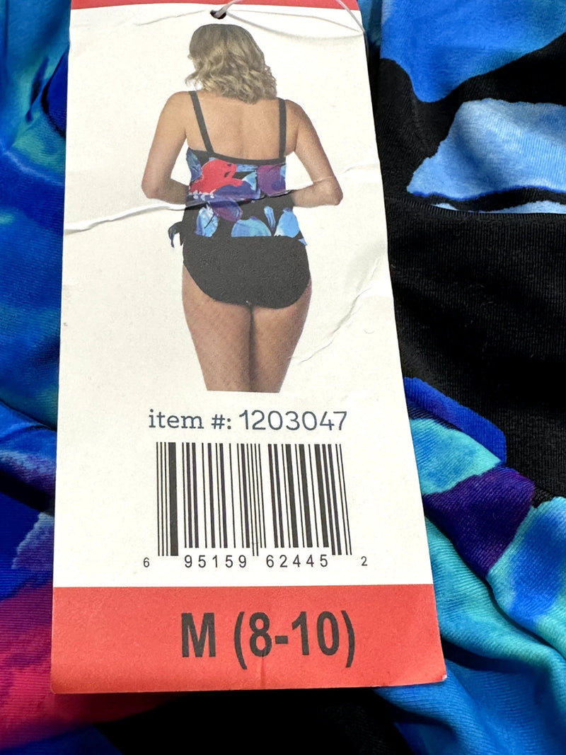 2 Bamboo Ladies' One Piece Swimsuit, BLACK FLORAL, M(8/10)-2