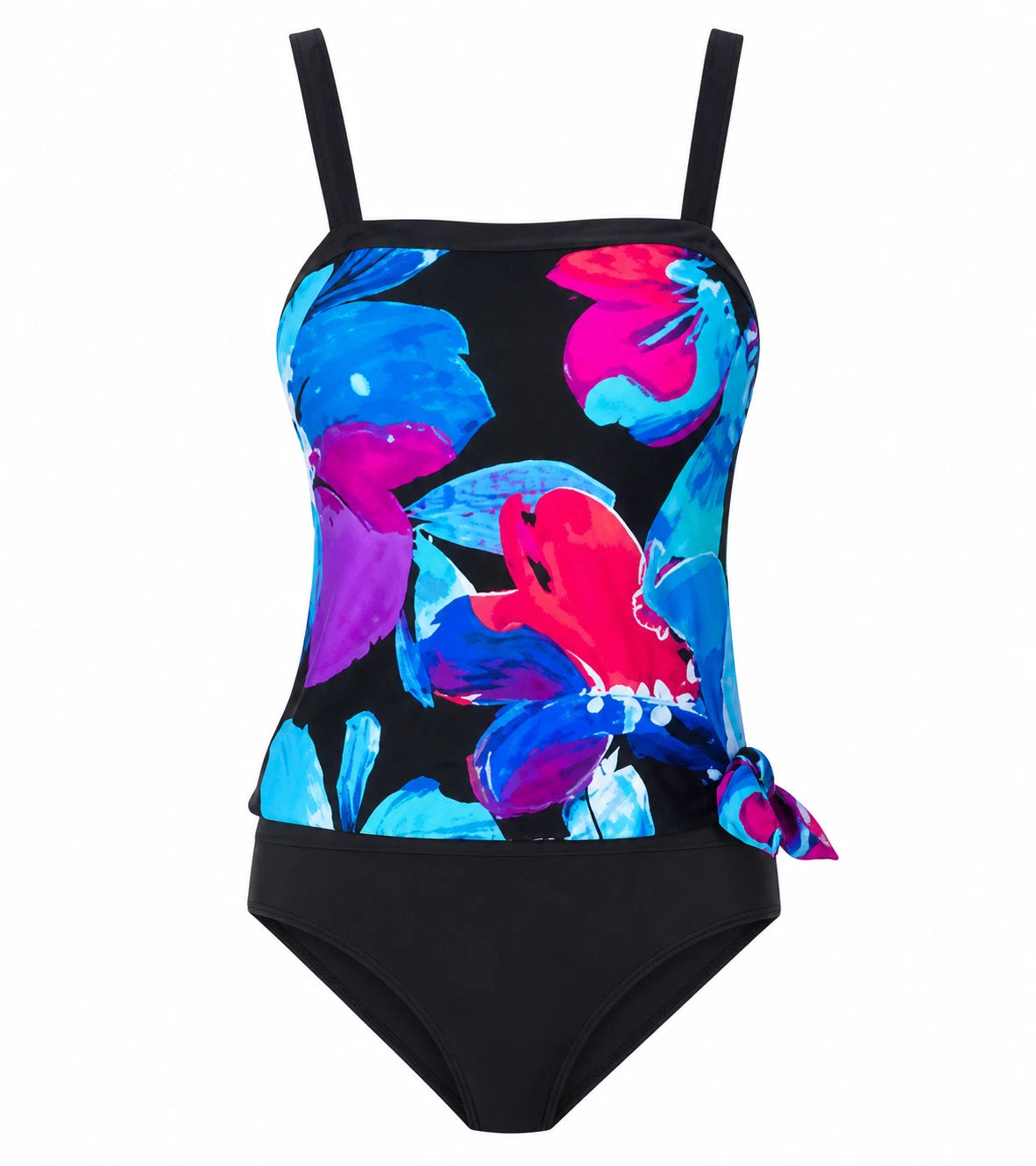 2 Bamboo Ladies' One Piece Swimsuit, BLACK FLORAL, M(8/10)-1