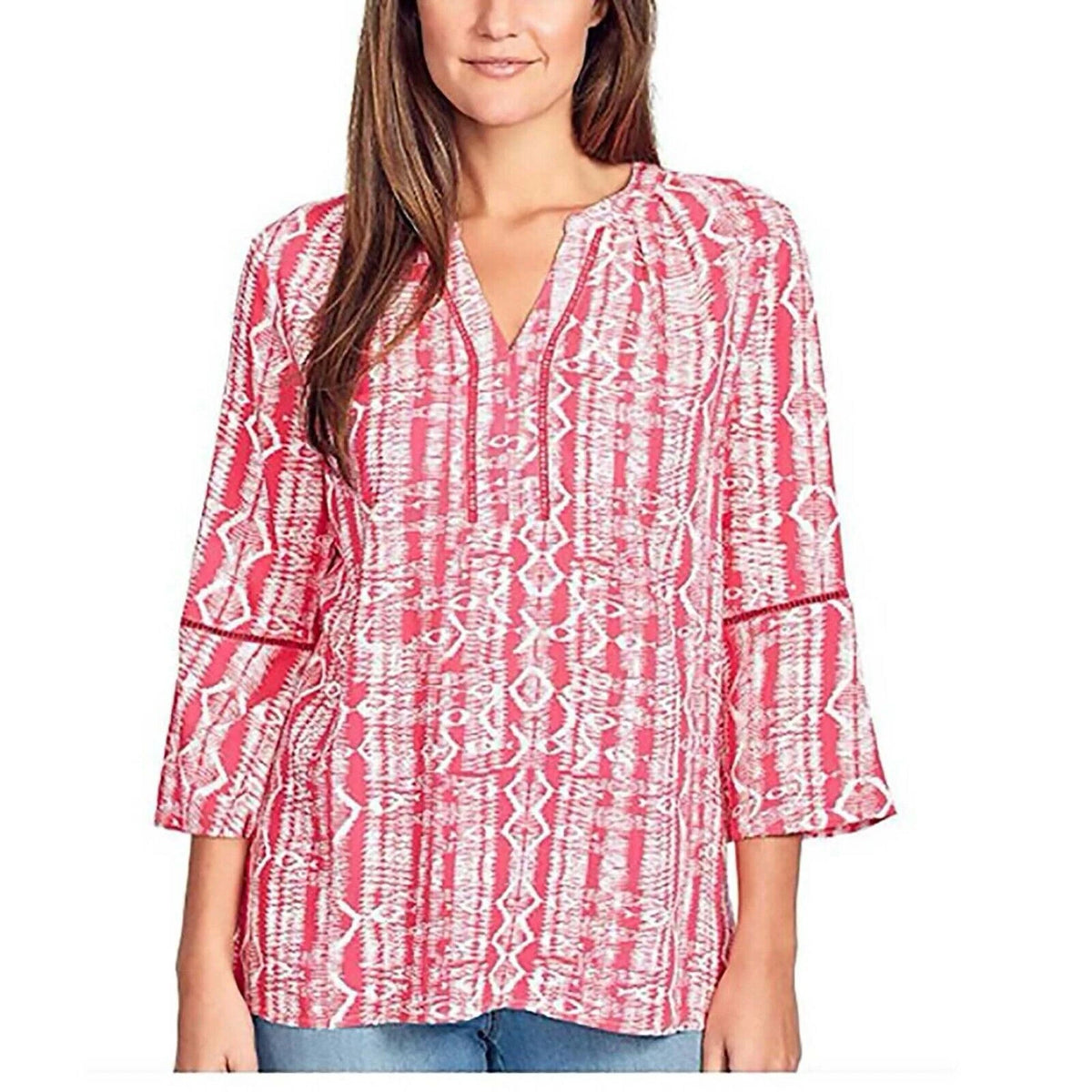 Gloria Vanderbilt Women's Nova Flutter Sleeve Blouse, WEAVING AZALEA, S-1