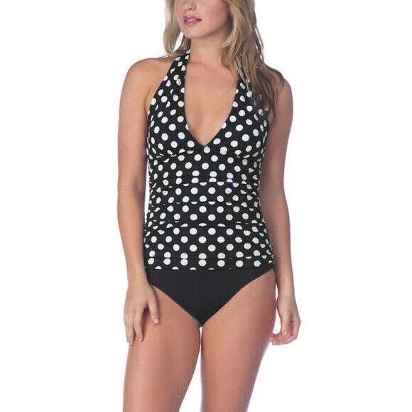2 bamboo Women's One Piece Swimsuit w/ Tummy Control, Black Polka Dots, LARGE-1