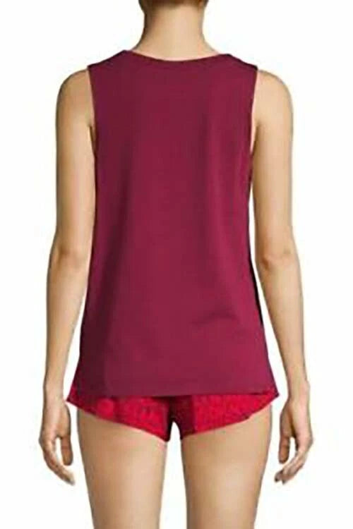 DKNY Women's Logo Print Pajama Tank Top, Dark Red, Large