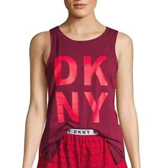 DKNY Women's Logo Print Pajama Tank Top, Dark Red, Large