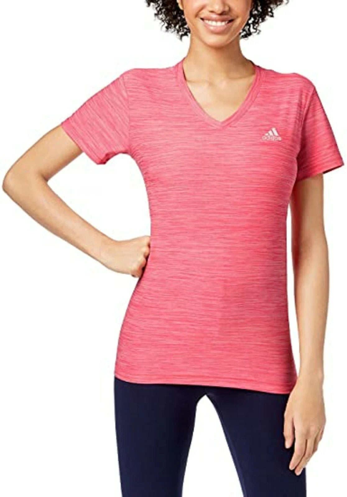 adidas Women's Ultimate Short Sleeve V-Neck Tee, PINK, S