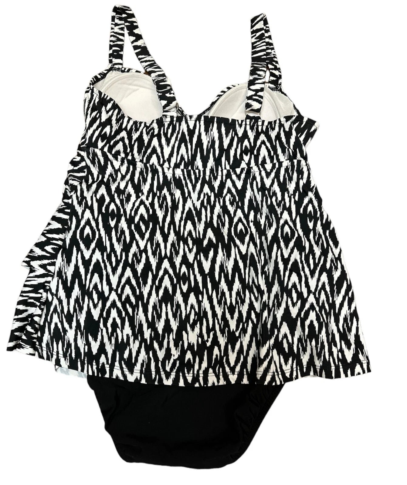 bar III Women's Tiered One-Piece Swimsuit, Black-WHITE, 8