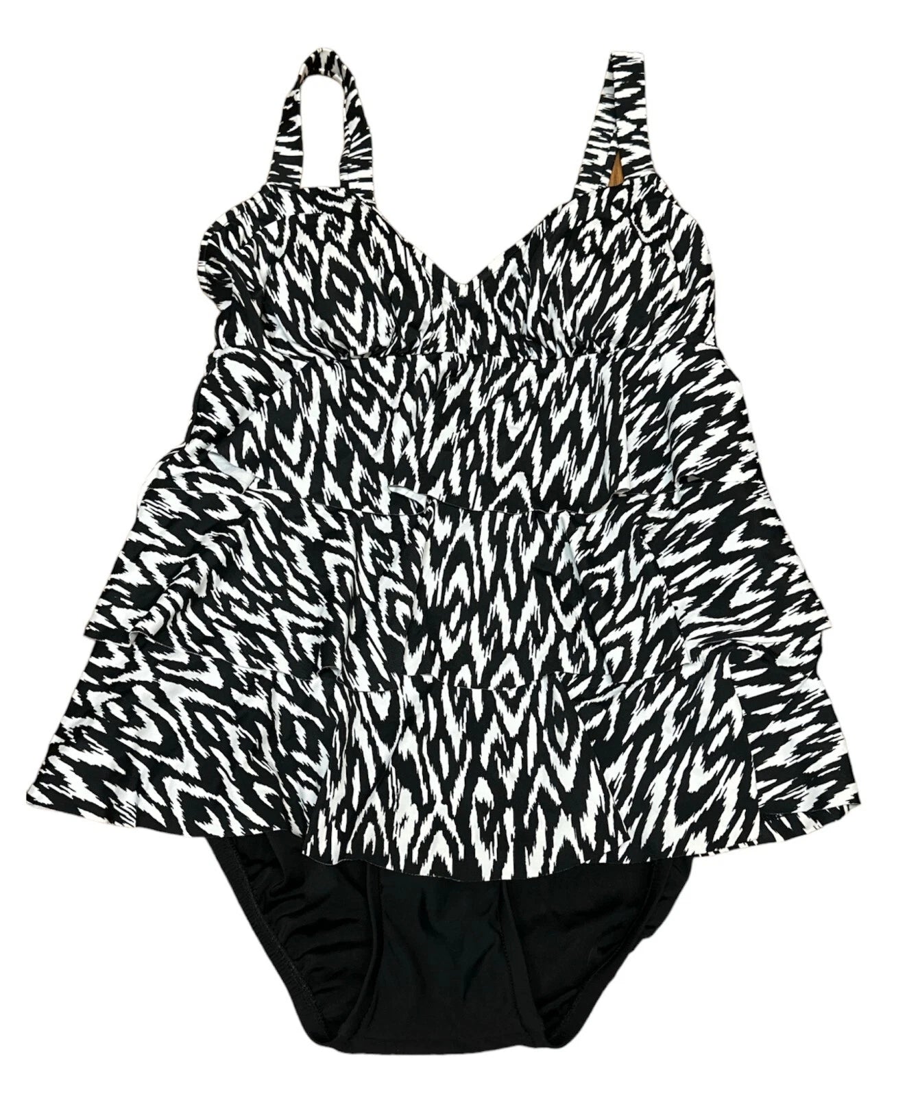 bar III Women's Tiered One-Piece Swimsuit, Black-WHITE, 8-1