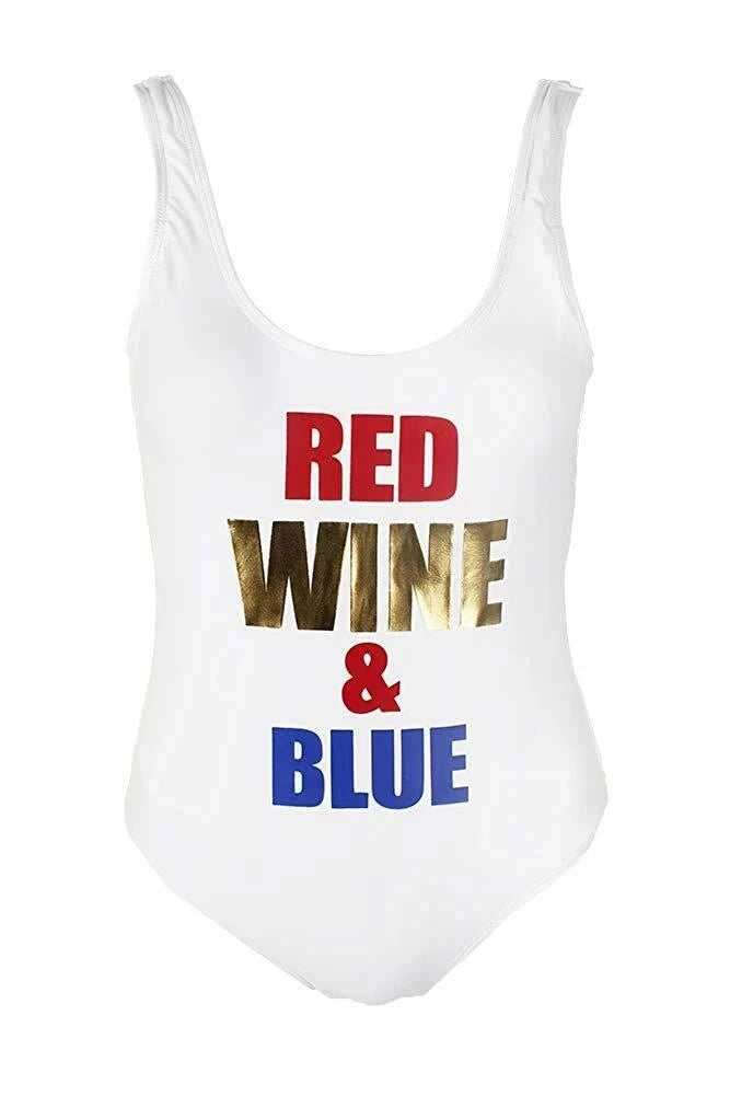 California Waves Americana Metallic 'Red Wine & Blue' Cheeky One-Piece Swimsuit, XS