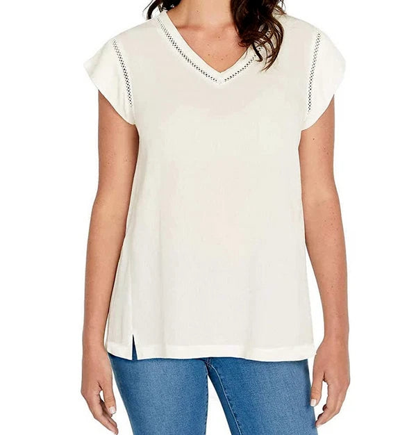 BUFFALO Ladies' V-Neck Top, WHITE, XS