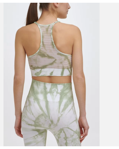 DKNY SPORT Women's Tie-Dyed Mesh-Back Sports Bra, OLIVE, XL