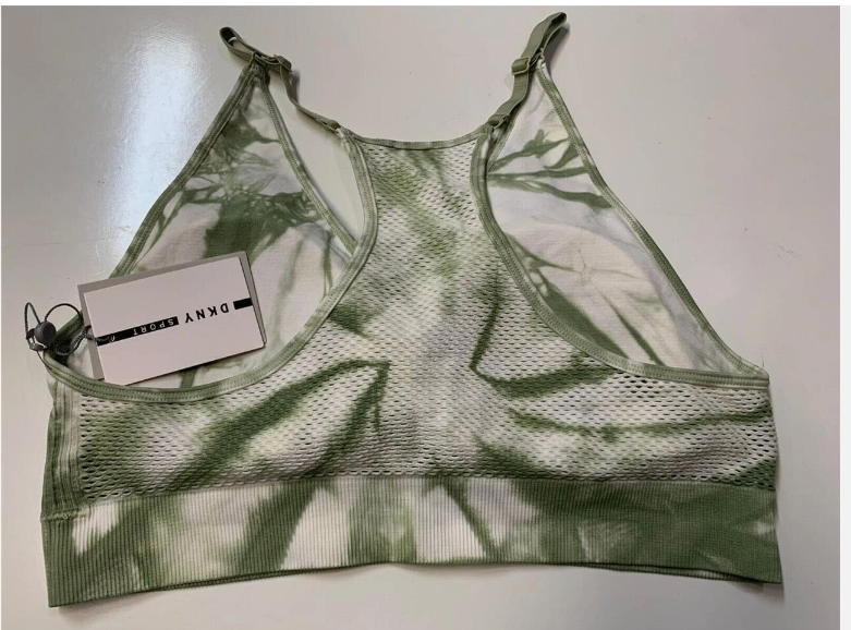 DKNY SPORT Women's Tie-Dyed Mesh-Back Sports Bra, OLIVE, XL-4