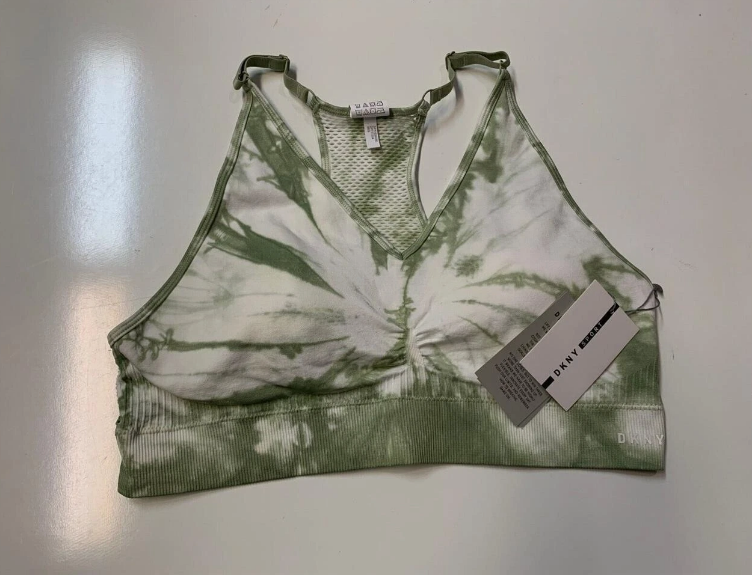 DKNY SPORT Women's Tie-Dyed Mesh-Back Sports Bra, OLIVE, XL-5