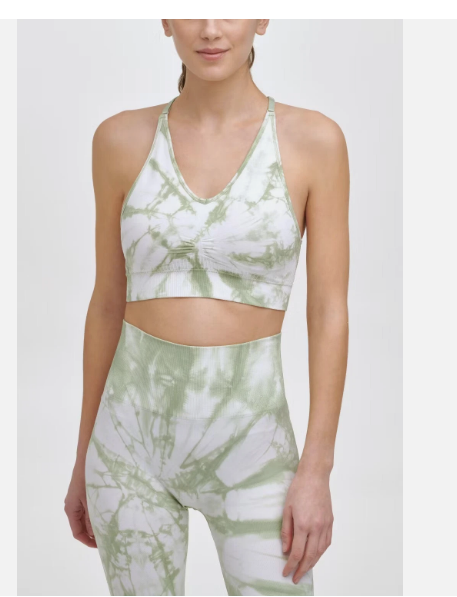 DKNY SPORT Women's Tie-Dyed Mesh-Back Sports Bra, OLIVE, XL