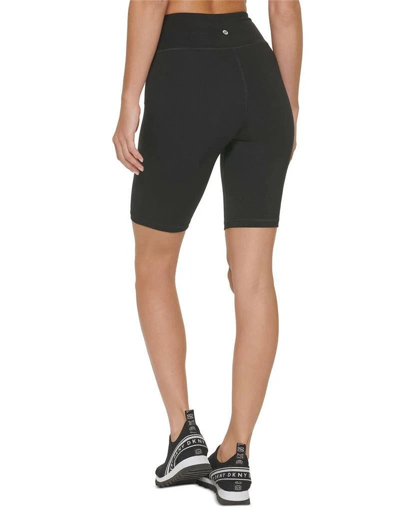 DKNY Sport Ladies High-Waist Logo-Print Bicycle Shorts, BLACK, X-Small