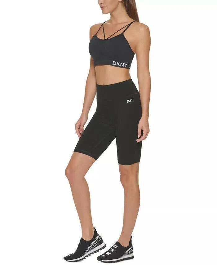 DKNY Sport Ladies High-Waist Logo-Print Bicycle Shorts, BLACK, X-Small-1