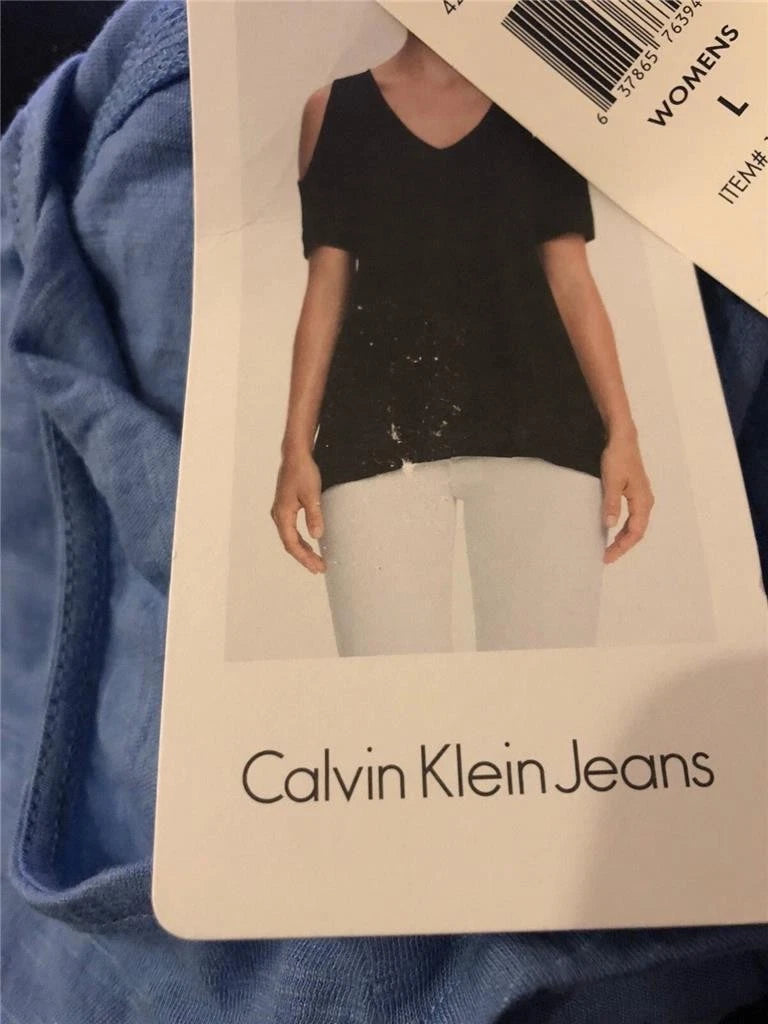 Calvin Klein Women Cold Shoulder Top, BLUE, Large
