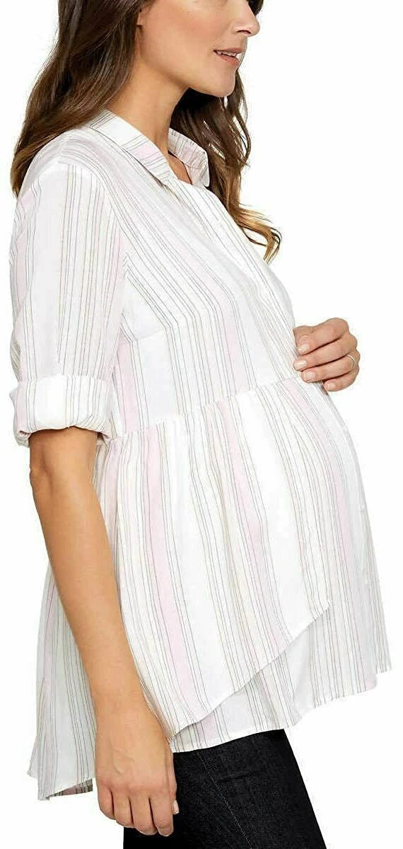 Emma James Ladies' Maternity Blouse, WHITE - PINK, L