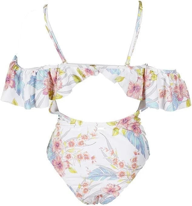 Raisins Juniors Off-The-Shoulder One-Piece Swimsuit, White, XL-3