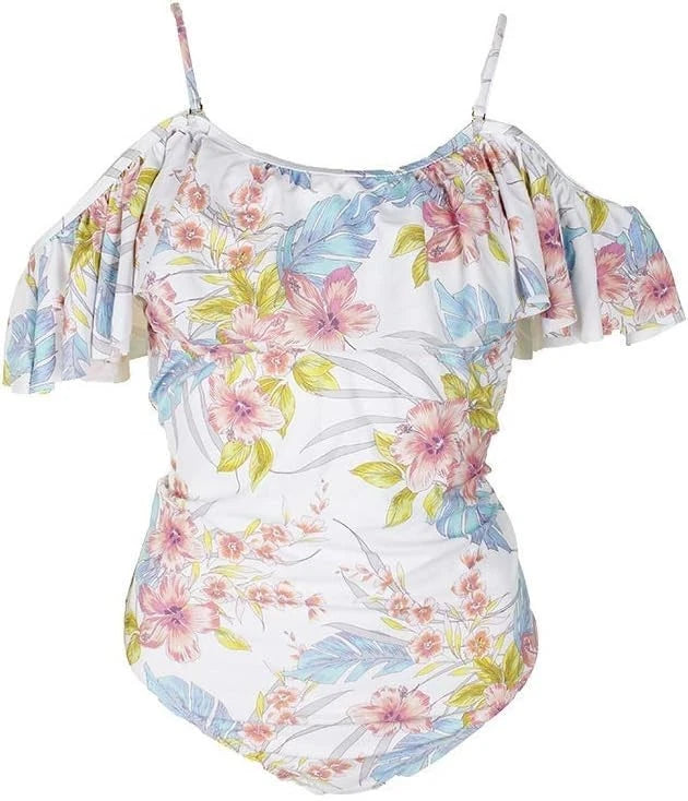 Raisins Juniors Off-The-Shoulder One-Piece Swimsuit, White, XL