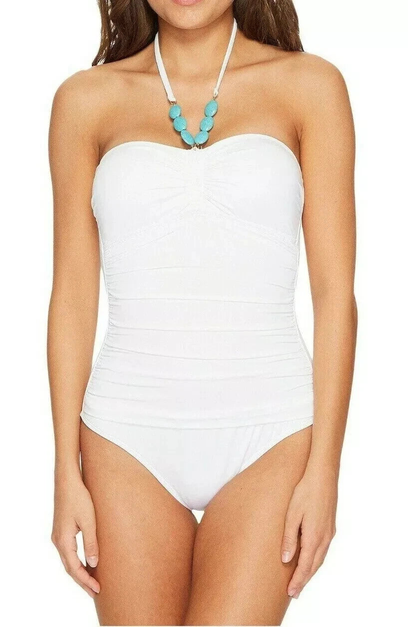 Lauren Ralph Lauren Womens Beach Club Bead Necklace One-Piece Swimsuit, WHITE, 4-1
