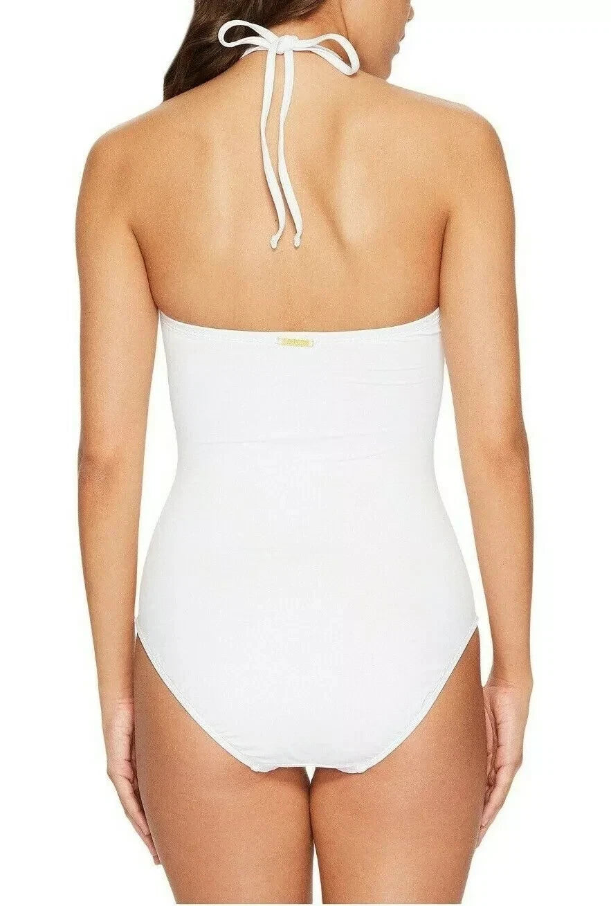 Lauren Ralph Lauren Womens Beach Club Bead Necklace One-Piece Swimsuit, WHITE, 4-4