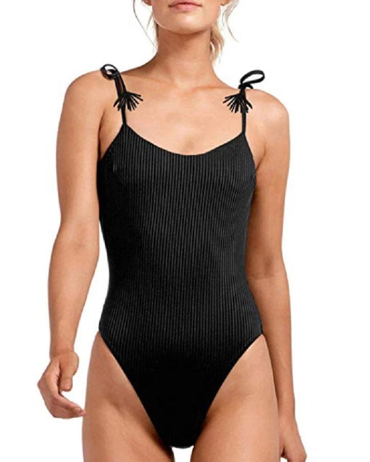 California Waves Women's Ribbed One Piece Swimsuit, Black, Small-1