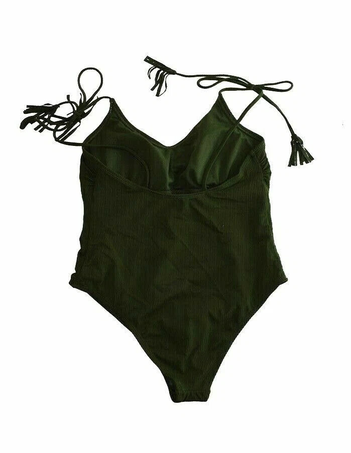 California Waves Women's Tassel Straps One Piece Swimsuit, Moss, L-3