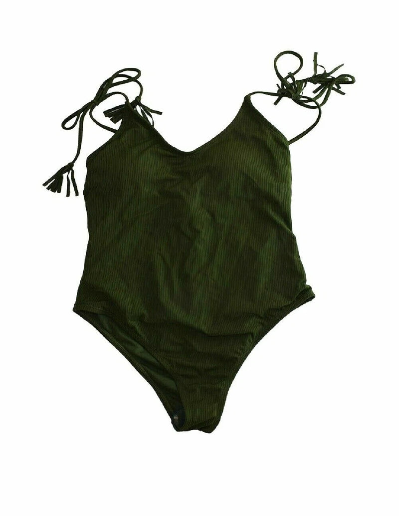 California Waves Women's Tassel Straps One Piece Swimsuit, Moss, L-2
