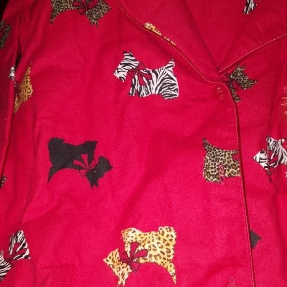 CHARTER CLUB Women's 1-Piece Cotton Flannel Pajama Top, Red Animal Scottie, S