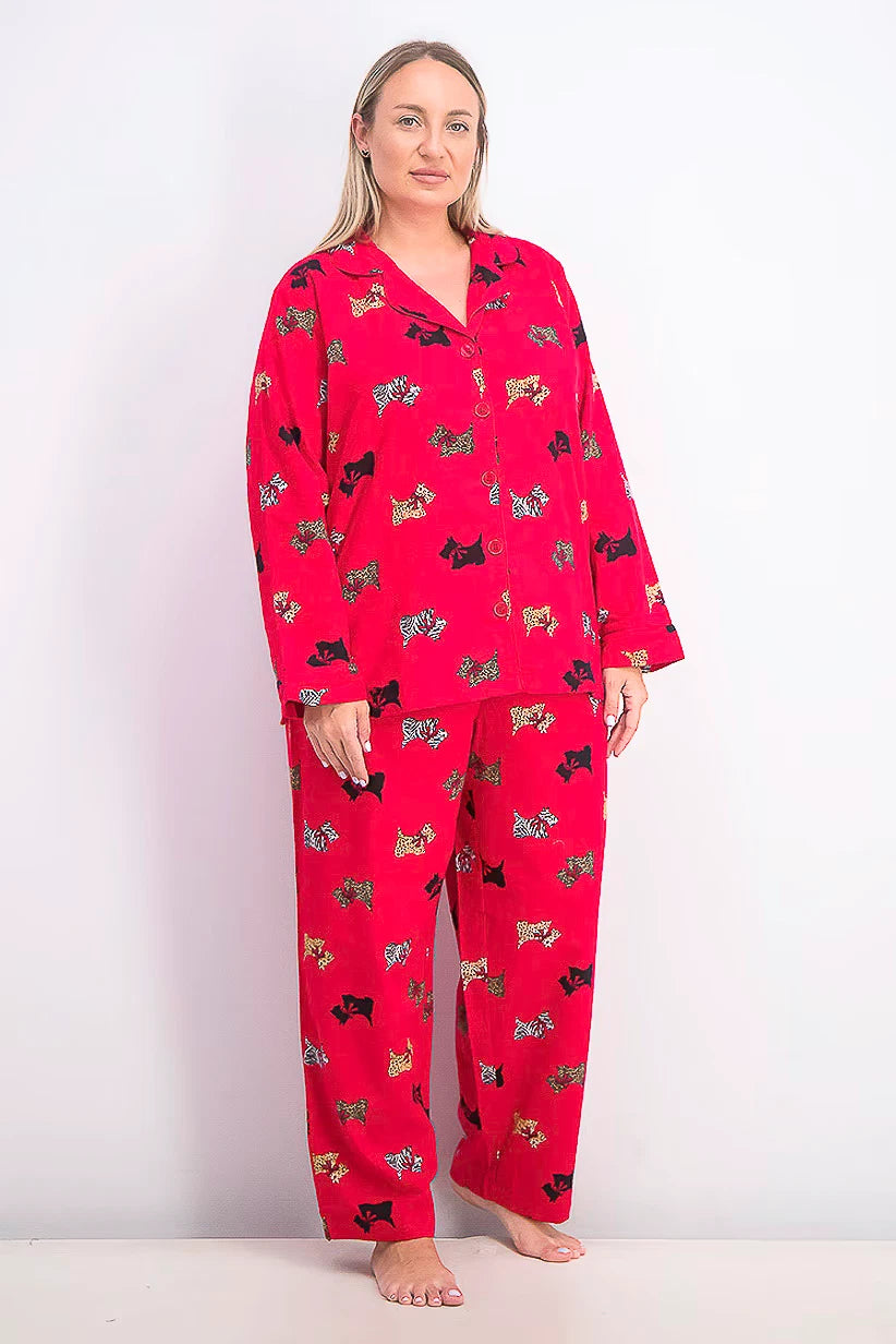 CHARTER CLUB Women's 1-Piece Cotton Flannel Pajama Top, Red Animal Scottie, S