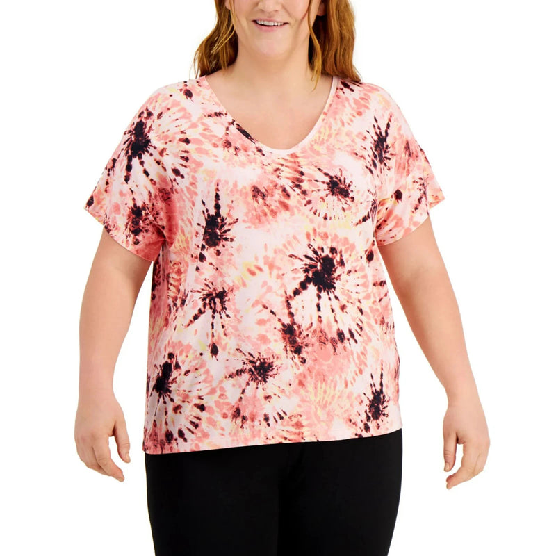 Ideology Womens Plus Size Printed Top, MEDIUM, Dye Peachberry-1