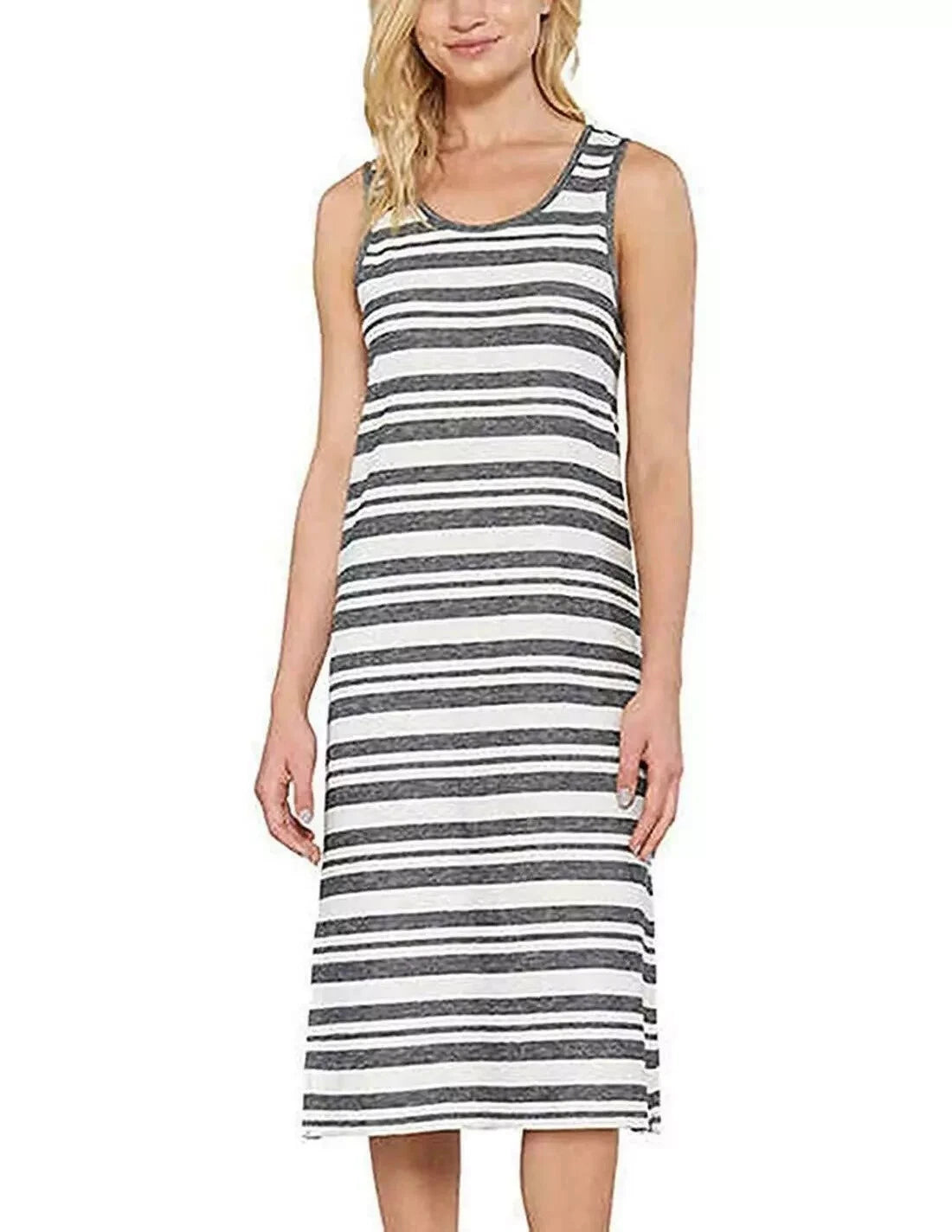 Matty M Ladies' Side-Slit Tank Sleeveless Dress Color Stripe Charcoal Size Large