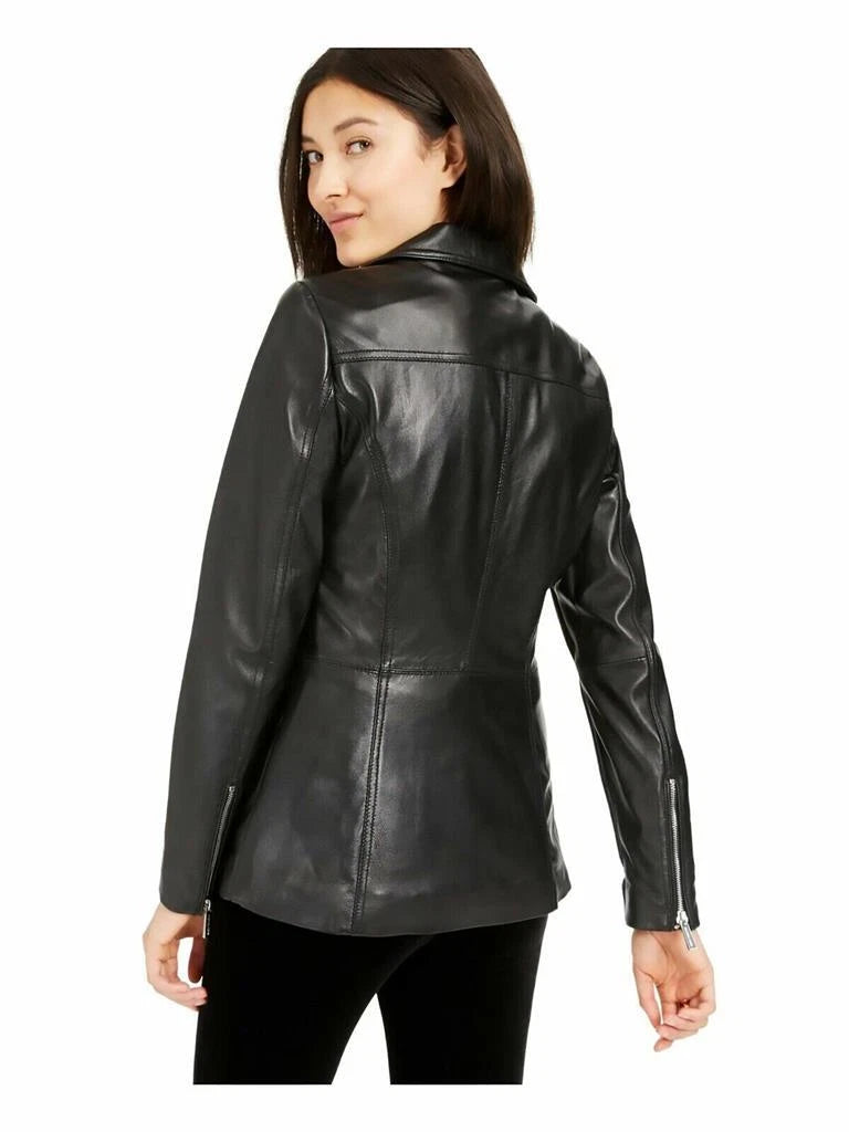MICHAEL KORS Womens Leather Zip Up Scuba Jacket, BLACK, XS MSRP:$450.00-3