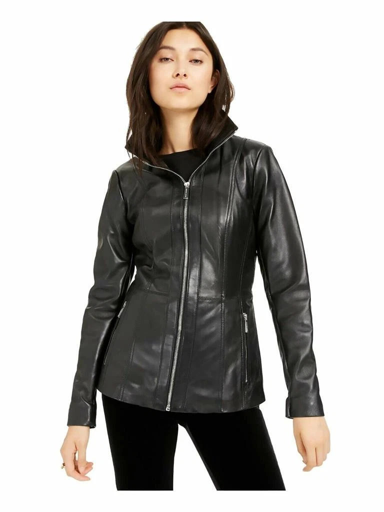 Michael Kors Ladies Zip Up Scuba Leather Jacket, BLACK, S MSRP: $450-1