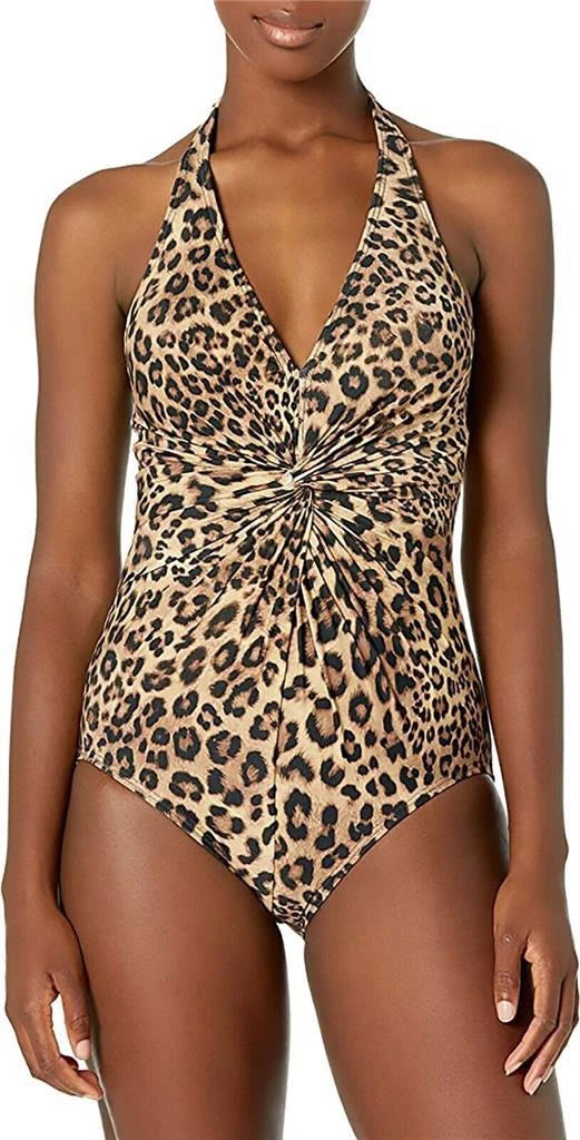 U.S. Polo Assn. Women's Standard Jewel Halter Twist One Piece Black Multi 16/40D-1