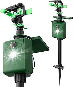 Motion Activated Sprinkler Deer Repellent Devices with Flashing Light, Solar Powerd Cat Repellent Outdoor with Motion Sensor - Keep Rabbits Shunks Dog Raccoons Birds Away from Lawn and Garden-1